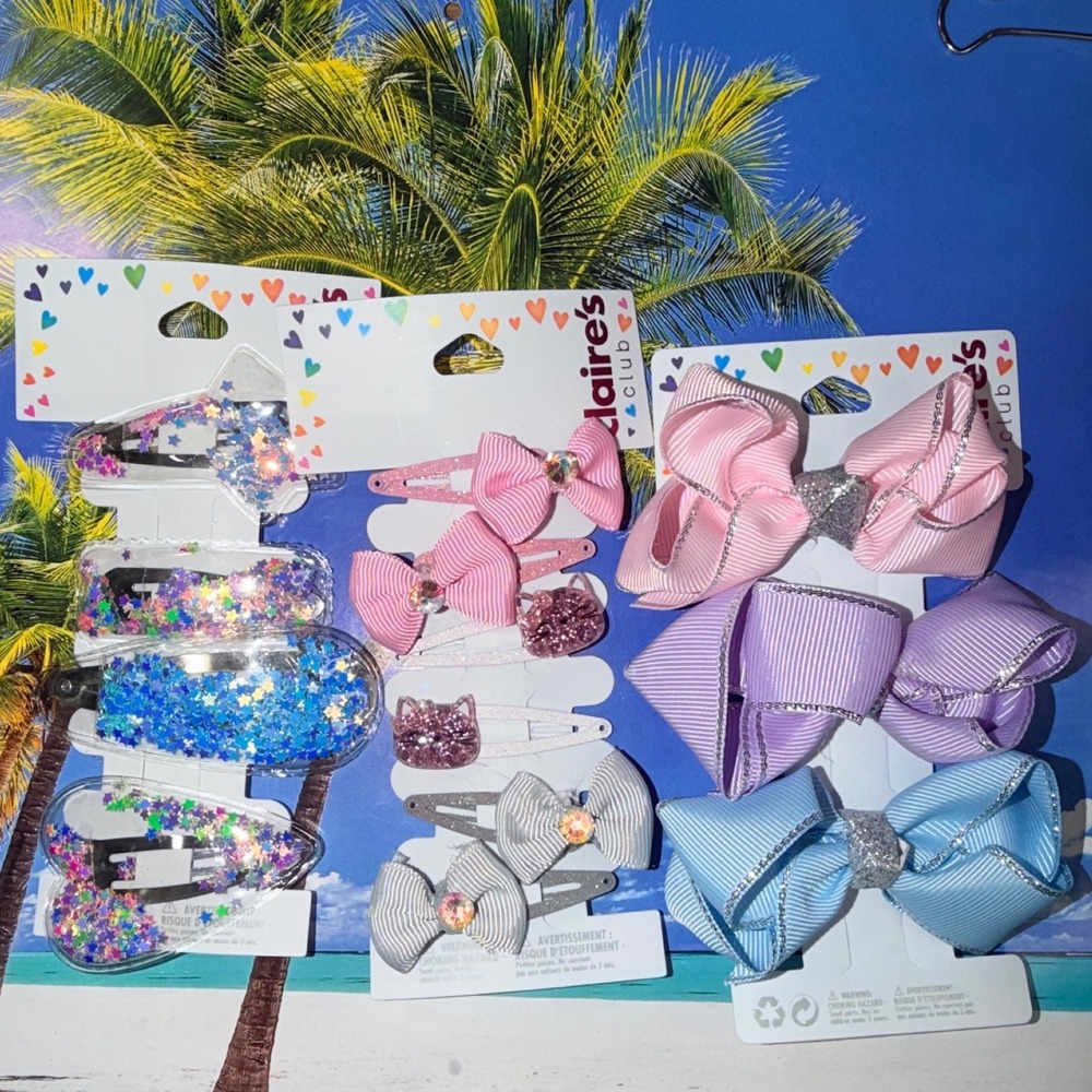 Claires Club Kids Hair Accessory Bundle Glitter Bows Cat Snap Clips Set